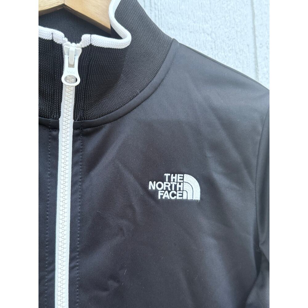 THE NORTH FACE black white contrast zip up satin athleisure mock track jacket - Picture 3 of 7
